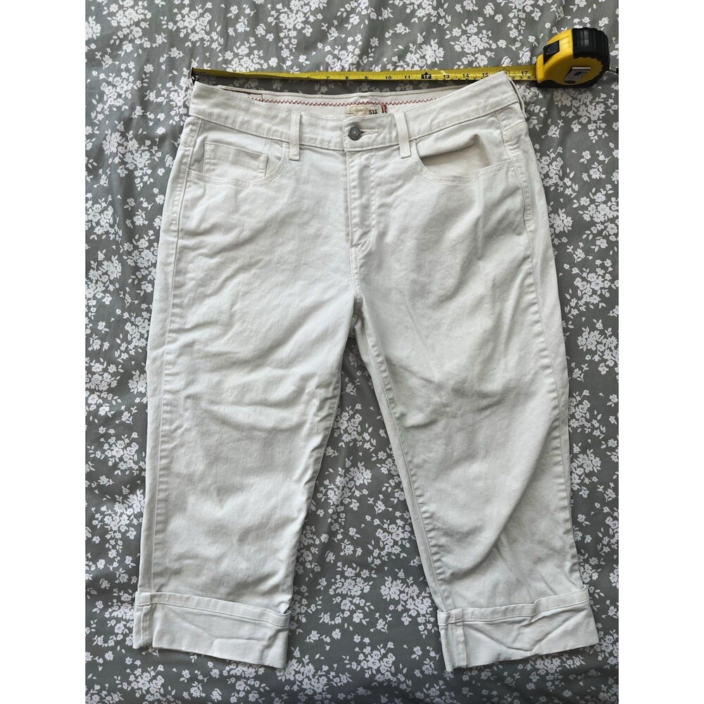 Levi's 515 Women's White Denim Capri Jeans Mid Rise Stretch Cropped Cuffed 12